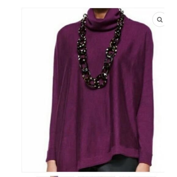 EILEEN FISHER Sweater Asymetrical Italian Wool Turtleneck Sweet Plum Purple XS - Picture 3 of 11